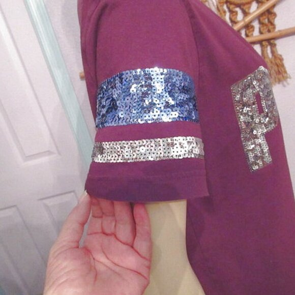 Victoria's Secret Blinged Out T-Shirt Size S Oversized Sequins Short Sleeves - Picture 6 of 10